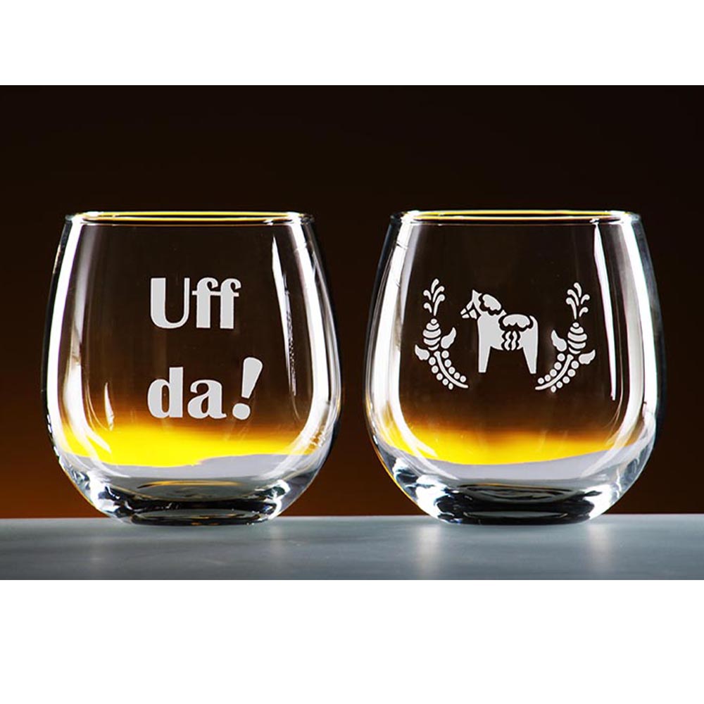 ETCHED STEMLESS WINE GLASS SET