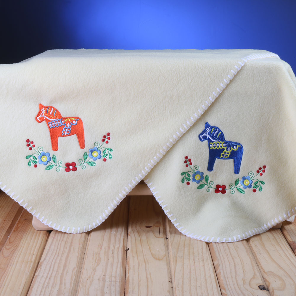 Hemslojd Swedish Gifts Fleece Baby Blanket Dala Horse Flowers